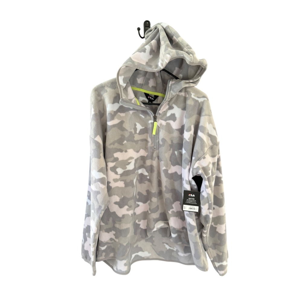 Fila Sport Mens XXL Grey Camo Fleece Quarter Zip Hoodie Wicking Outdoor NEW